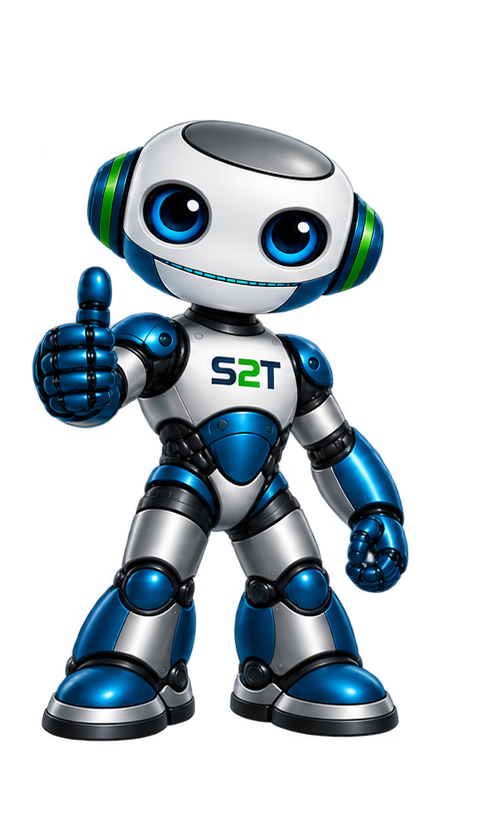 Store2Test Roboter-Maskottchen mit erhobenem Daumen